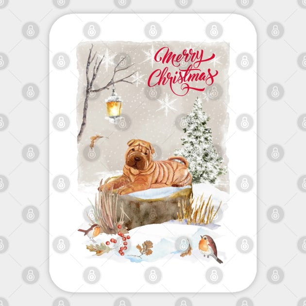 Shar Pei Puppy Merry Christmas Santa Dog Holiday Greeting Sticker by Puppy Eyes